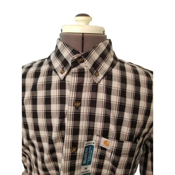 Carhartt Short Sleeve Button Down Men's Black white Plaid Relaxed Fit Medium. - Picture 2 of 4